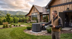 A man pointing out equipment breakdown insurance for custom homes.