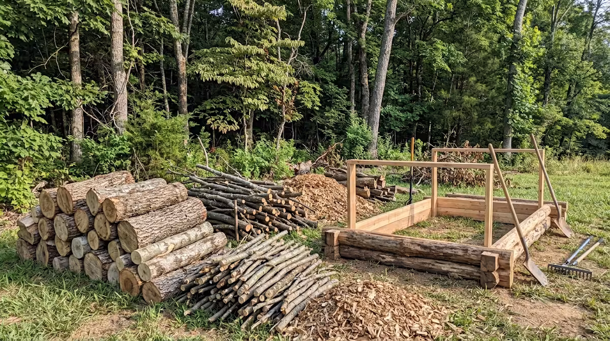 A selection of wood for construction of the raised garden bed.