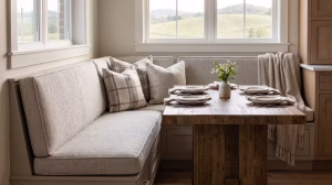 Banquette cushions with performance fabric.