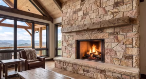 Crab orchard stone fireplace ideas.