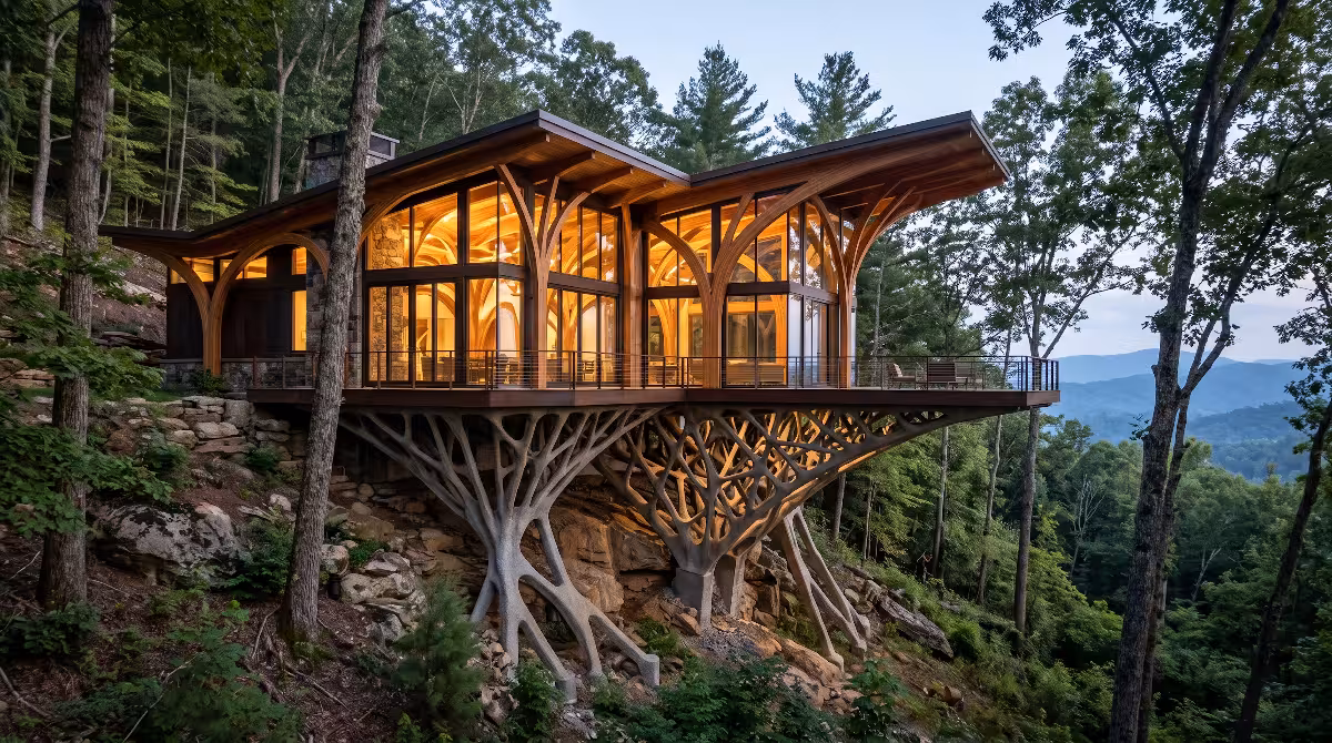 A house with a bone-mimic load-bearing structure.