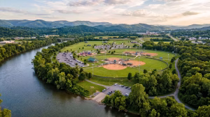 An aerial view of domtar park in kingsport, tn.