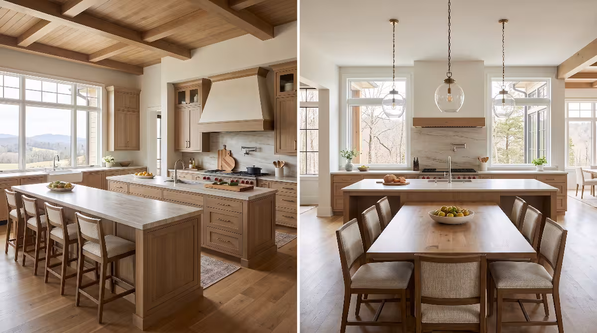 Two types of double kitchen islands.