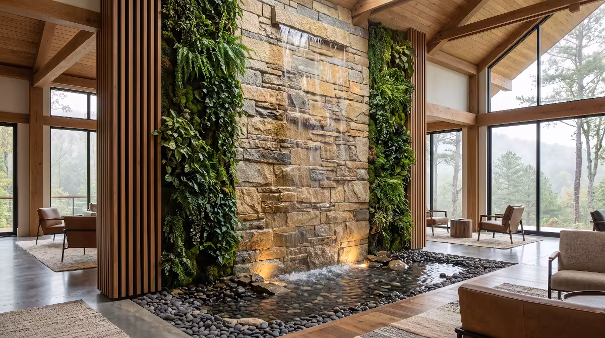 A home with indoor water features.
