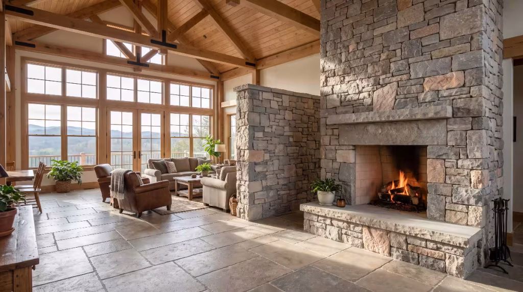An interior design with limestone.
