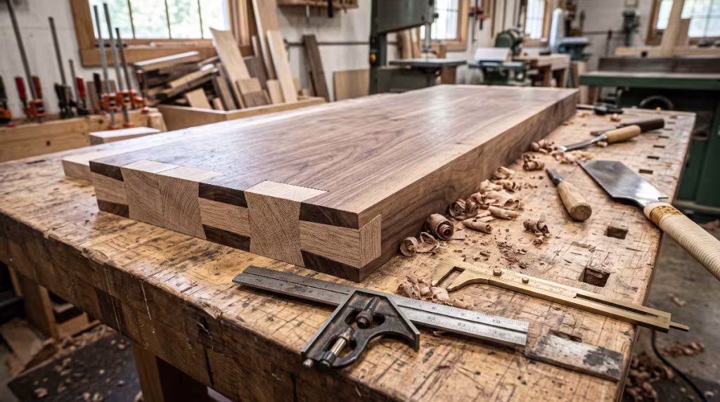 The surface of a desk being built.