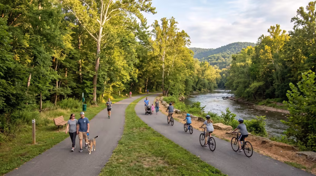 People on a greenway in Kingsport, TN.