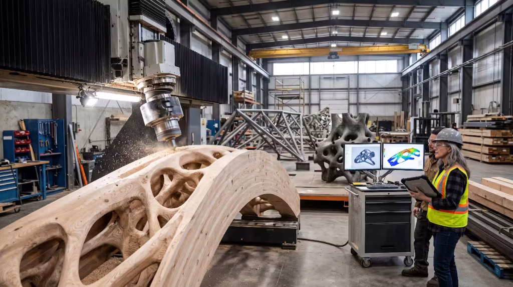 Workers making the bone structure.