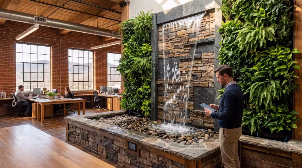A water feature in an office.