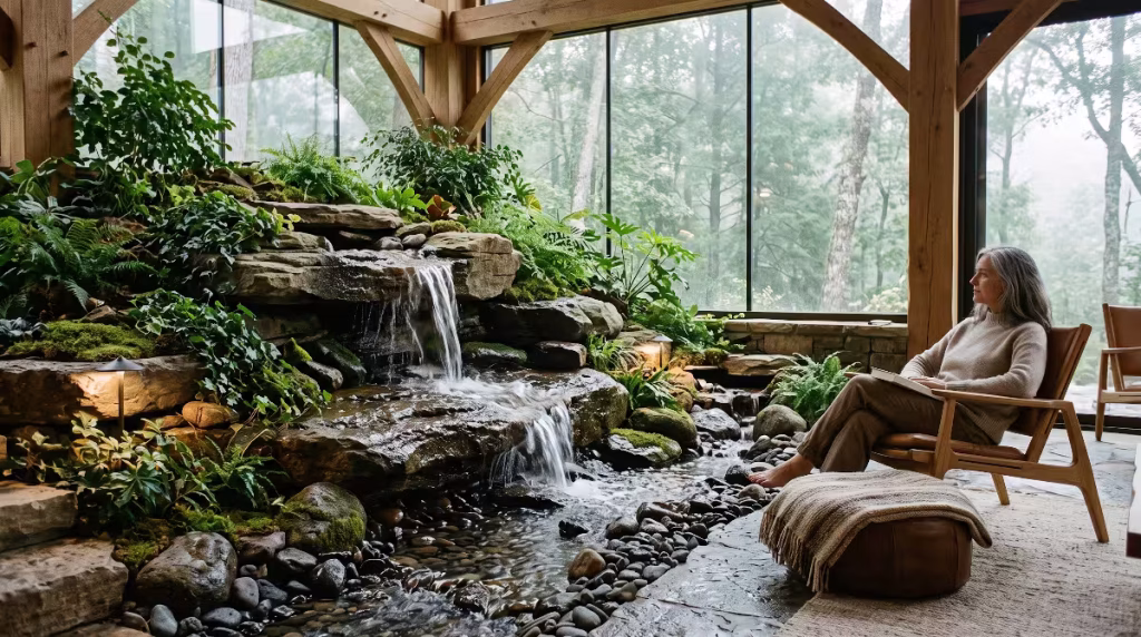 A woman listening to the sound of water.