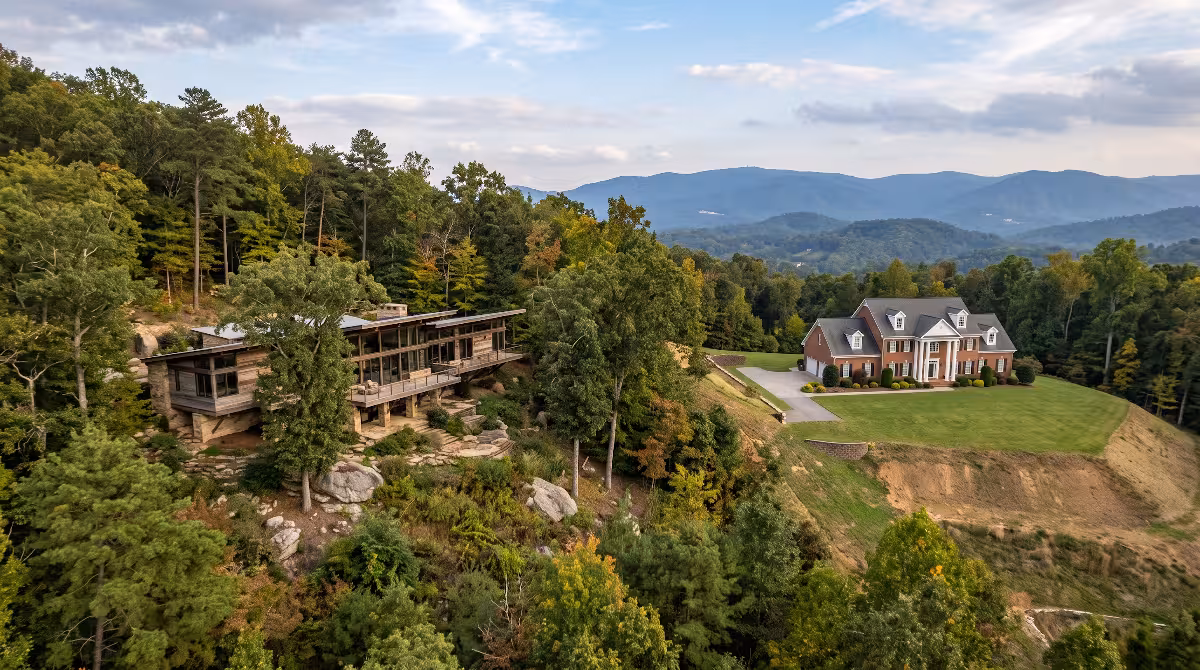 A ridgetop with organic architecture vs. traditional colonial.