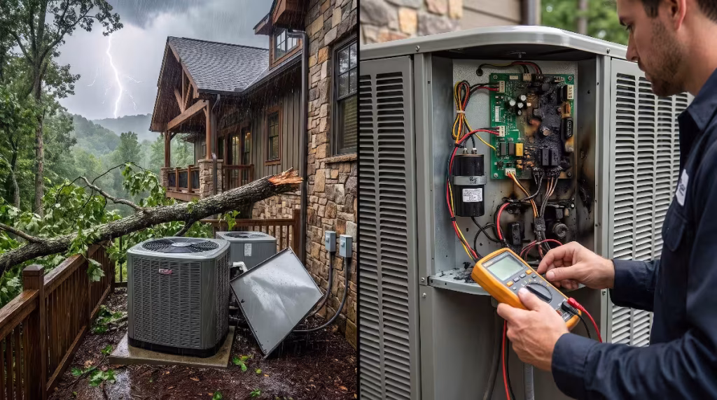 A worker looking at an equipment failure.