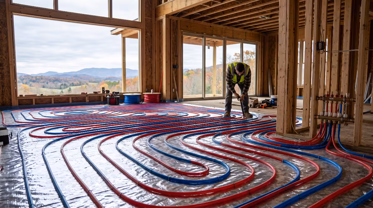 A man laying radiant in-floor heating.