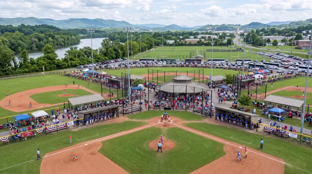Aerial view of a ballfield.