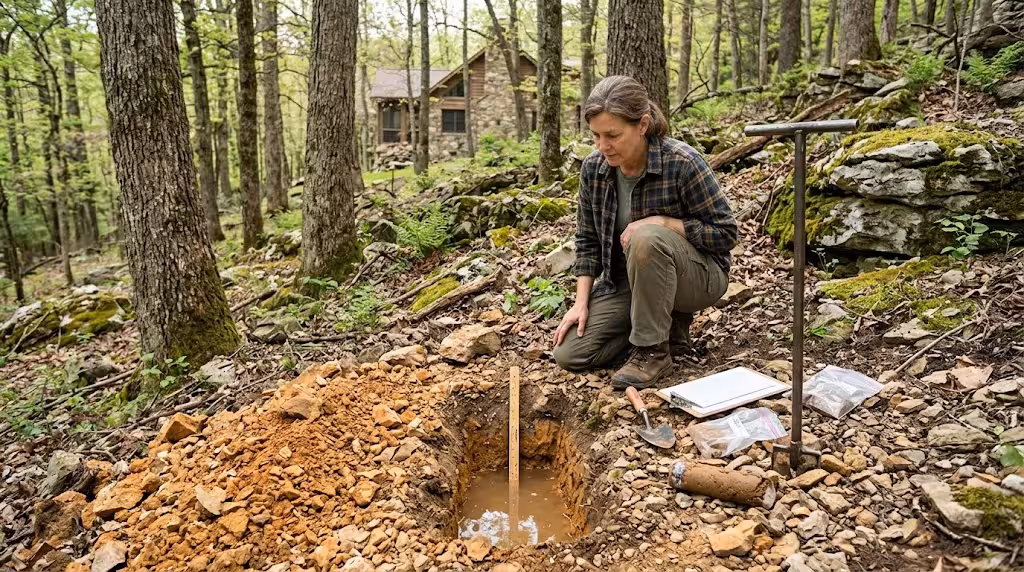 A woman sampling the soil.