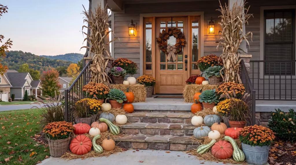 A front stoop with a harvest aesthetic.