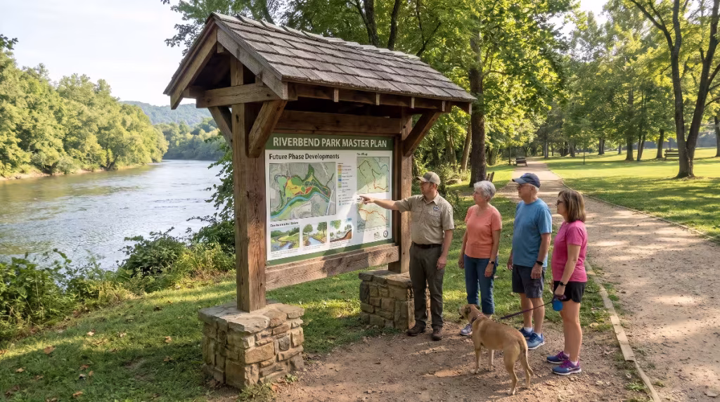 A ranger showing a map to visitors.