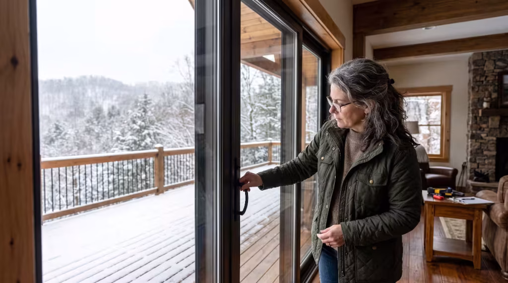 A woman looking at thermal and energy efficiency.