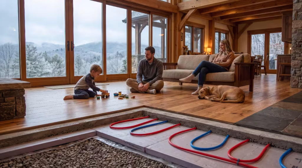 A family enjoying radiant heating.