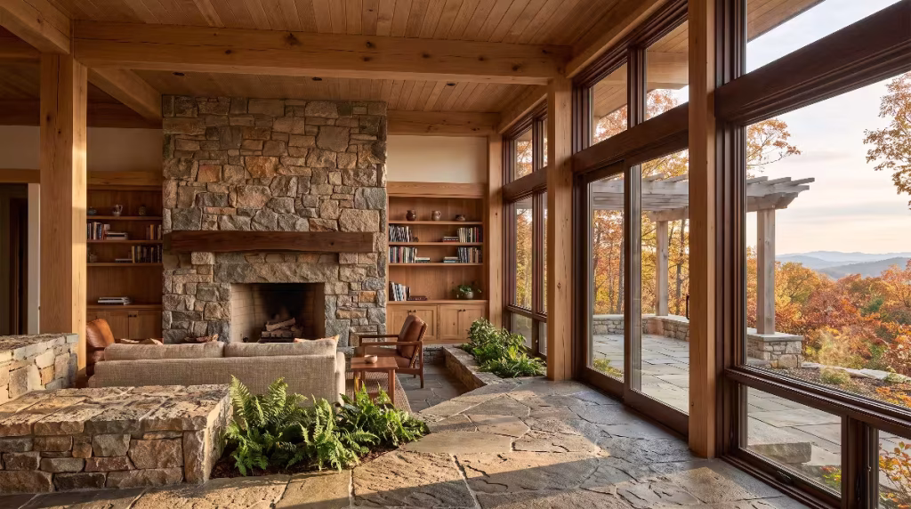 The interior of a house using local materials.